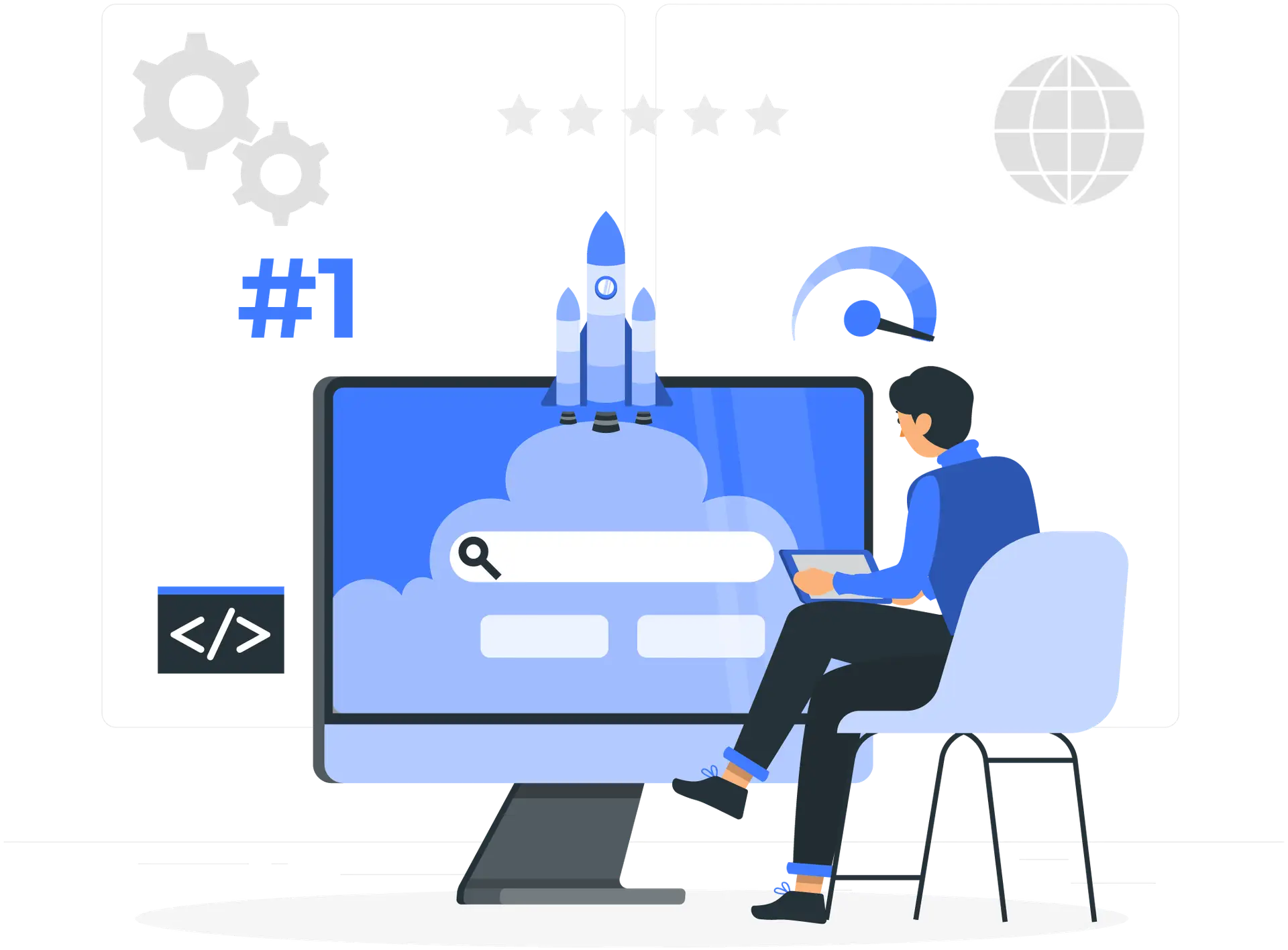 Guy sitting infront of computer Graphic